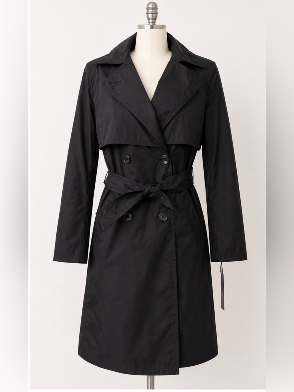 NWT JANE POST ITALIAN BLACK STORM TRENCH RAIN SLICKER COAT RAINCOAT JACKET SZ S